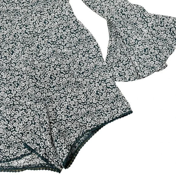 Blue Rain Teal Floral Poet Long Sleeve Romper S - Picture 3 of 7